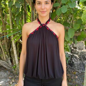 Romeo & Juliet Couture Black Halter Top w/Braided Neckline (M )